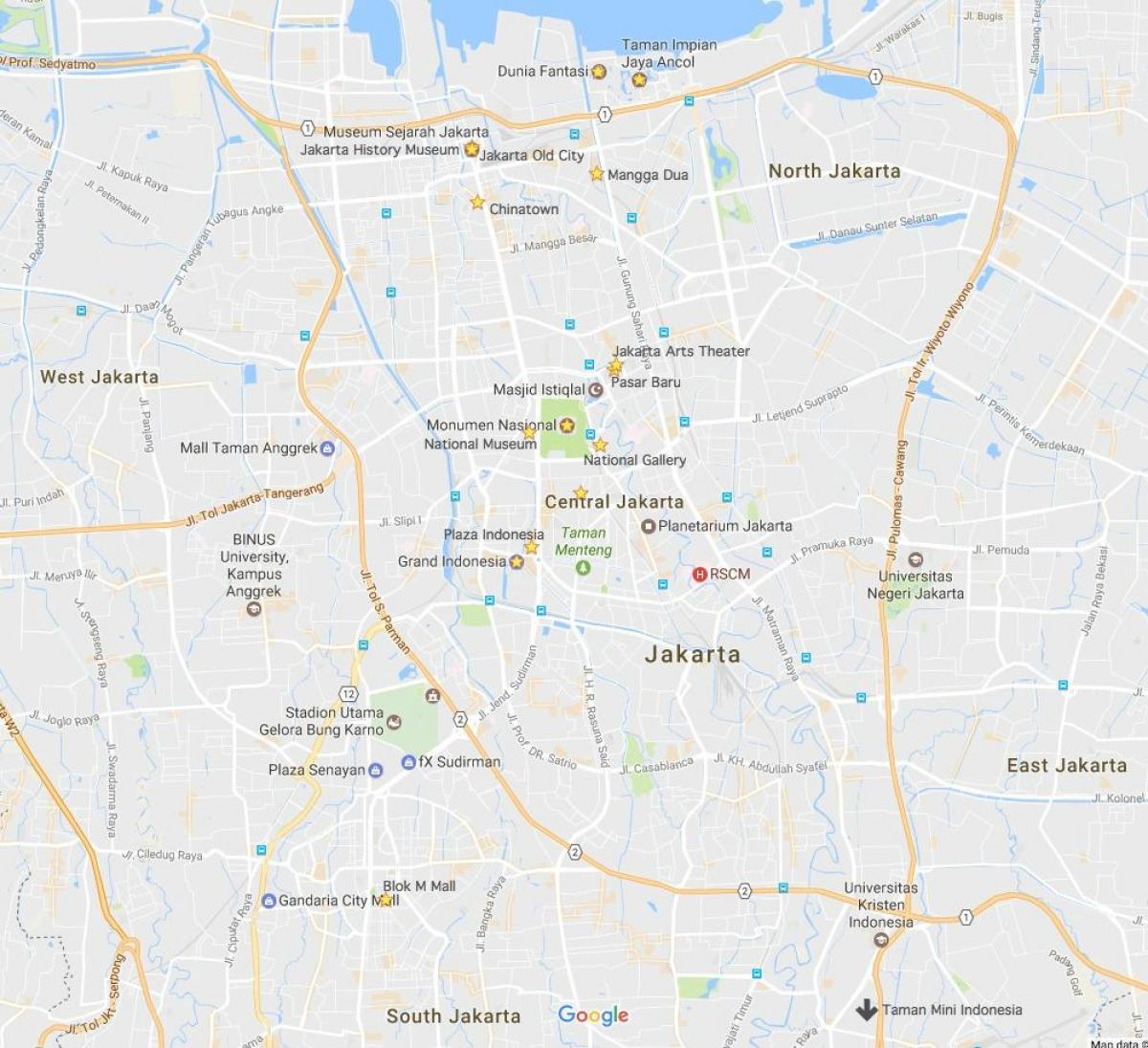 mapa de Jakarta vida nocturna
